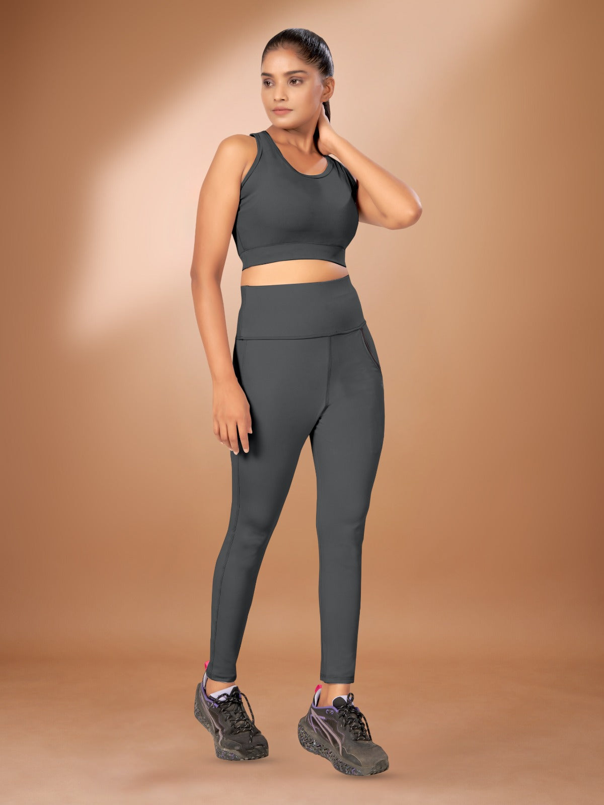 Deep Pocket Co-ord Dark Grey Tight Legging For Women