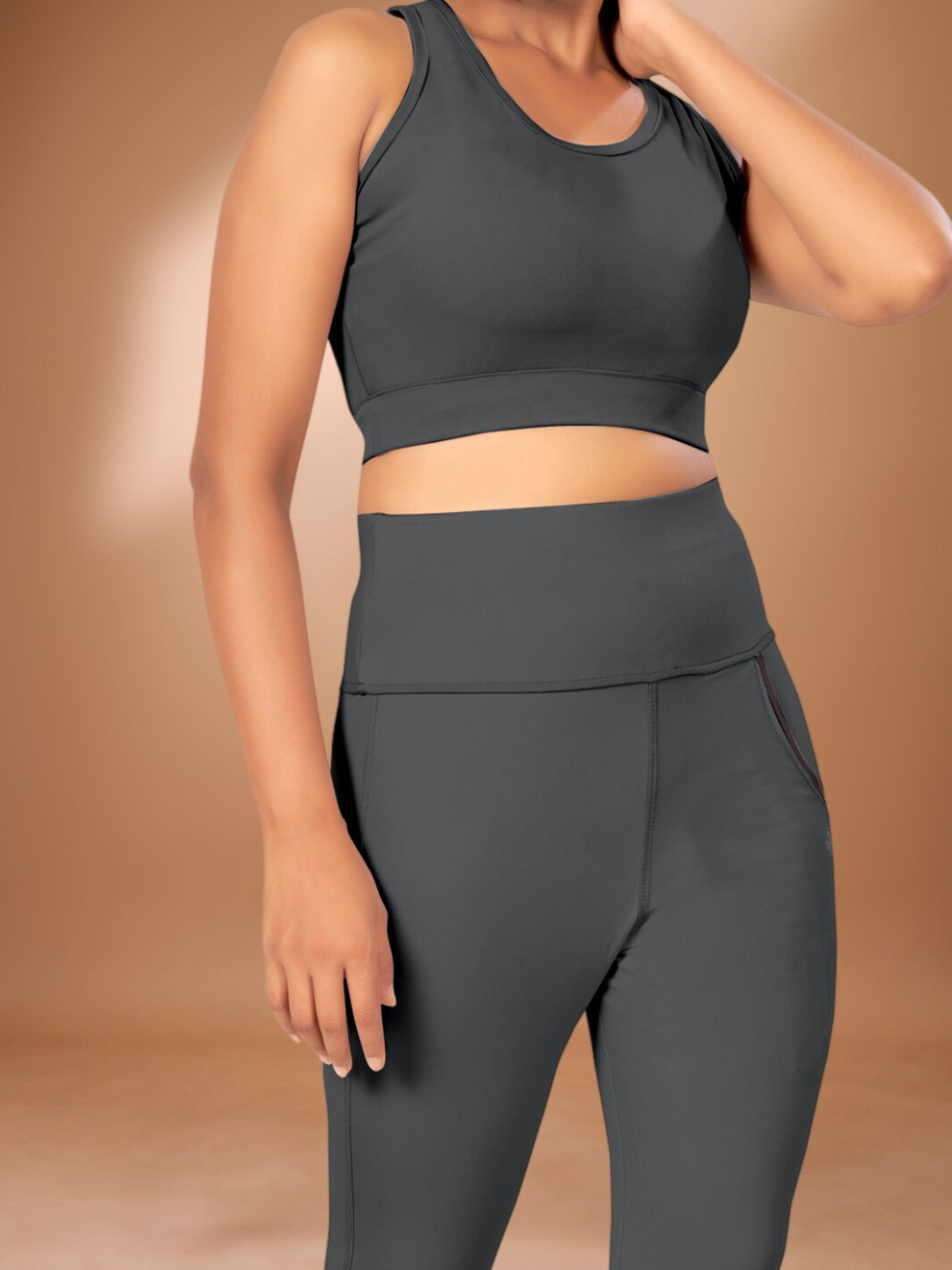 Deep Pocket Co-ord Dark Grey Tight Legging For Women