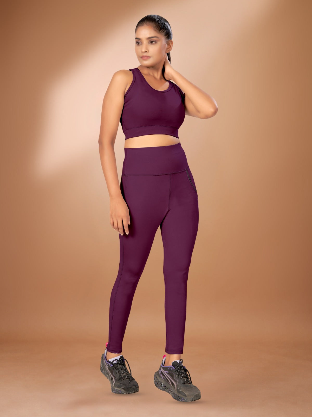 Deep Pocket Co-ord Wine Tight Legging For Women