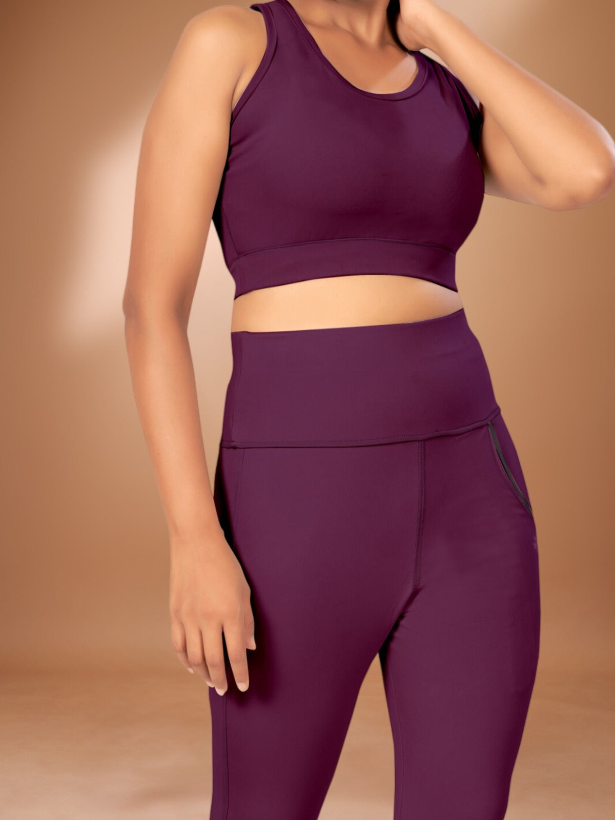 Deep Pocket Co-ord Wine Tight Legging For Women