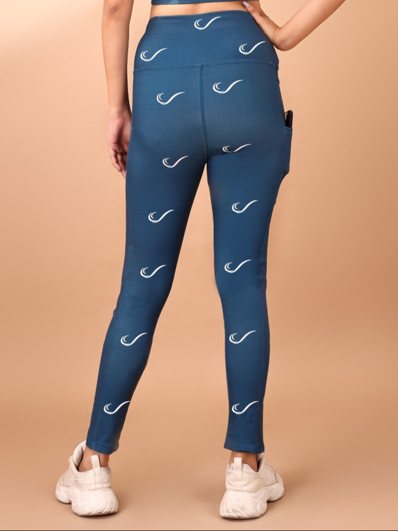 Signature Print Aqua Blue Tight Legging For Women