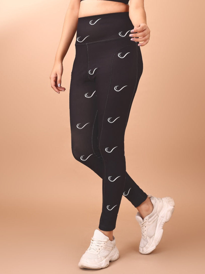 Signature Print Black Tight Legging For Women
