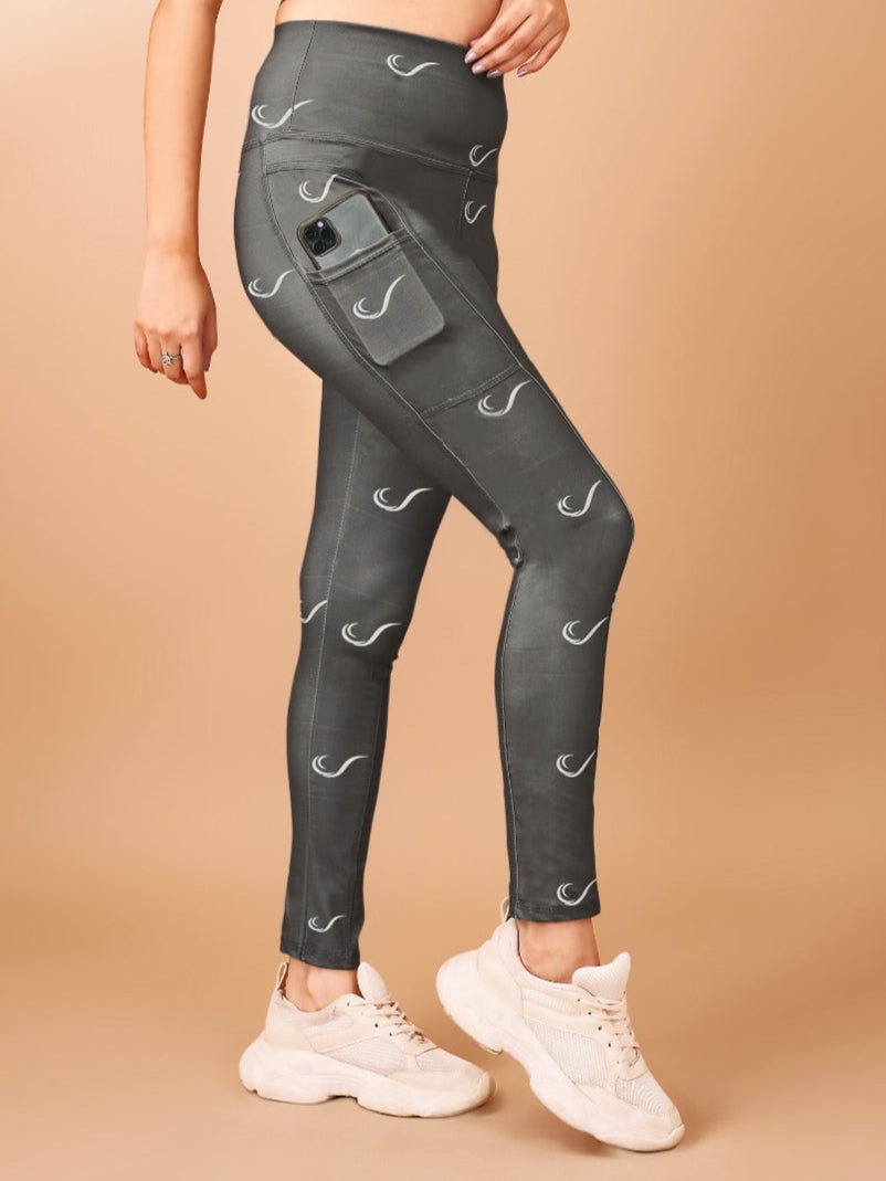 Signature Print Dark Grey Tight Legging For Women