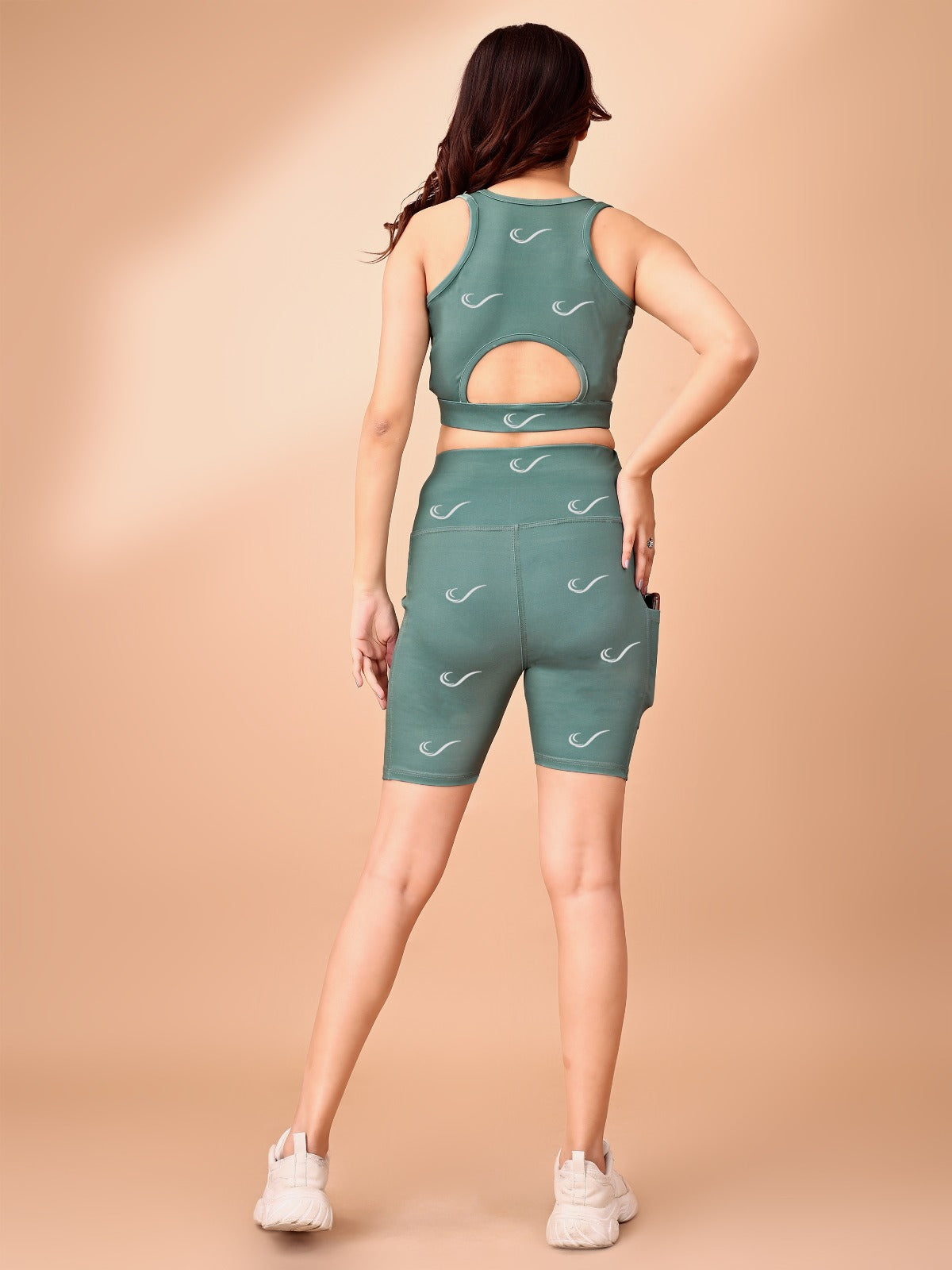 Signature Print Olive Green Co-Ords Short For Women