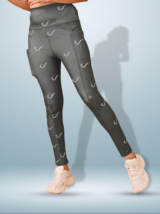Signature Print Dark Grey Tight Legging For Women