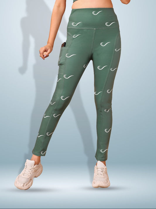 Signature Print Olive Green Tight Legging For Women