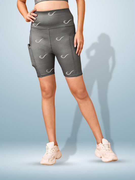 Signature Print Dark Grey Tight Short For Women
