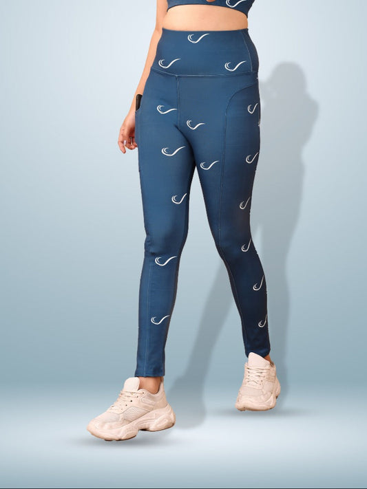 Signature Print Aqua Blue Tight Legging For Women