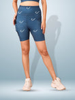Signature Print Aqua Blue Tight Short For Women