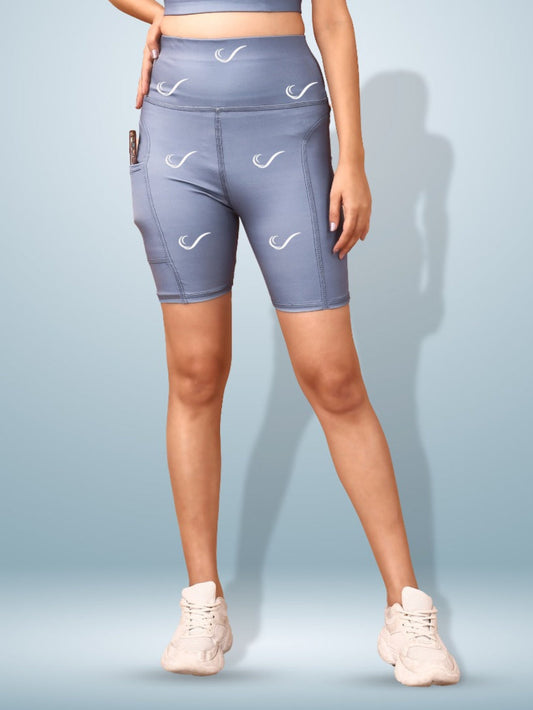 Signature Print Light Grey Tight Short For Women